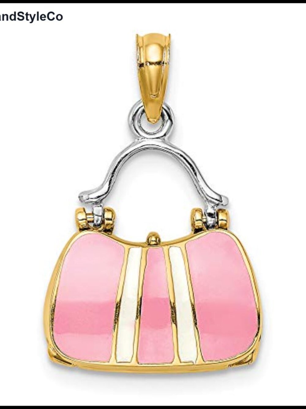 14K White & Yellow Gold 3-D Enamel Moveable Handbag Charm Pendant
